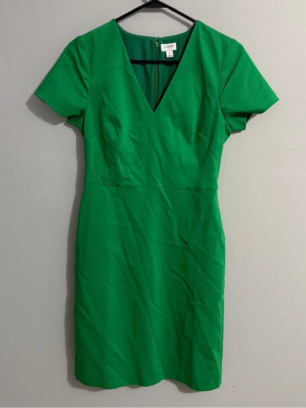 J Crew Dress Womens 4 V Neck Short Sleeve Sheath Kelly Green Career Modest